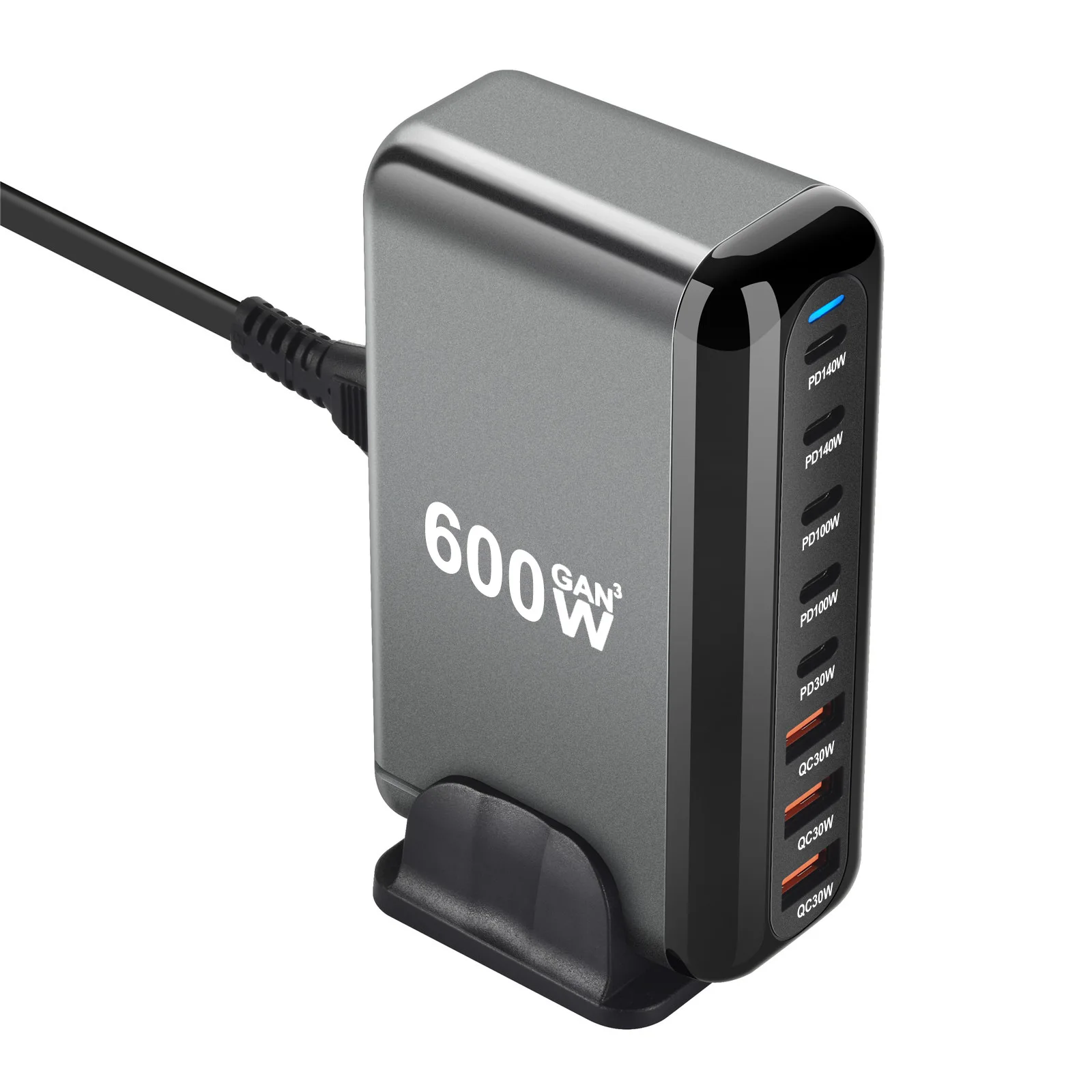 Station de Charge Rapide 8 Ports 600W GaN III – USB-C PD 140W + QC 3.0
