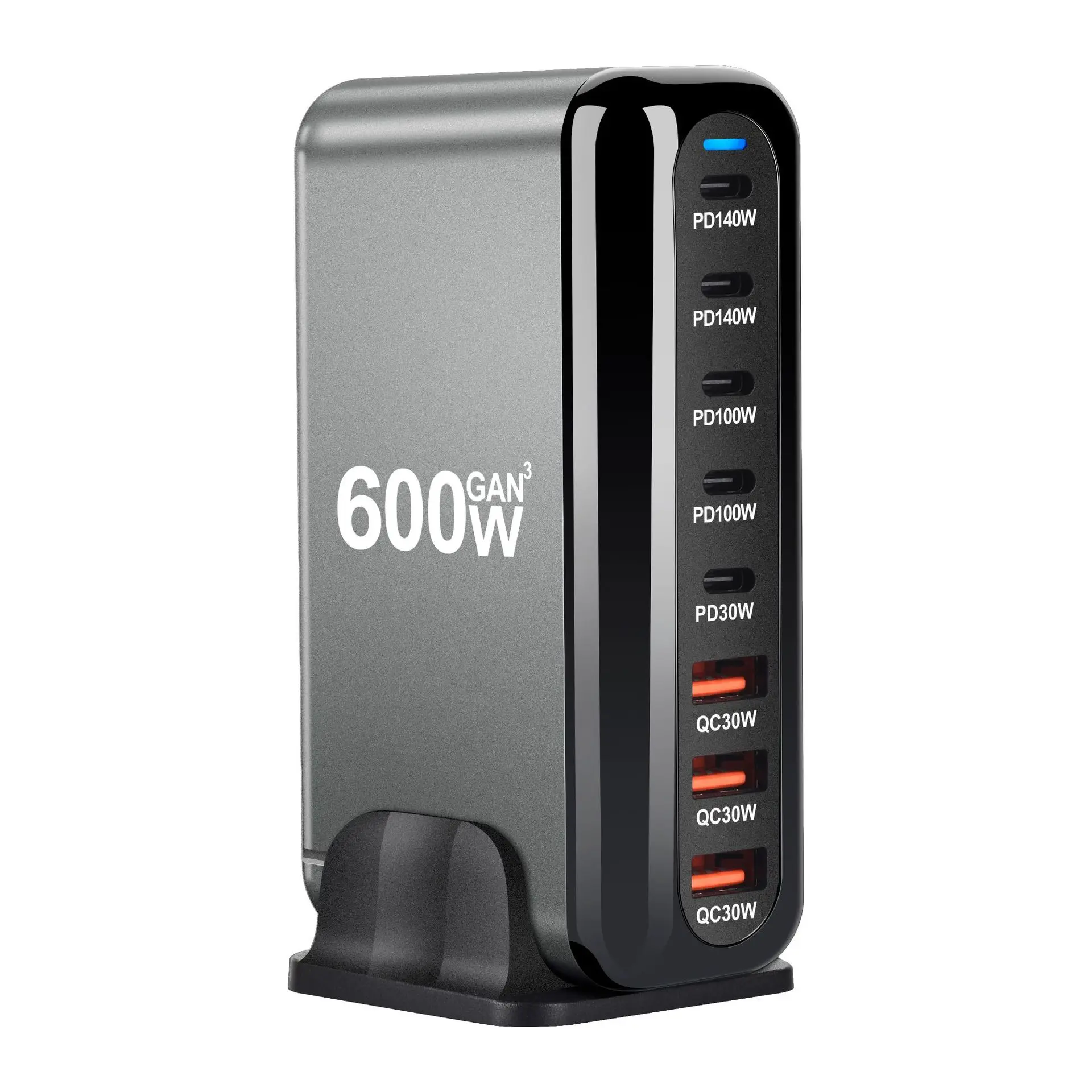 Station de Charge Rapide 8 Ports 600W GaN III – USB-C PD 140W + QC 3.0