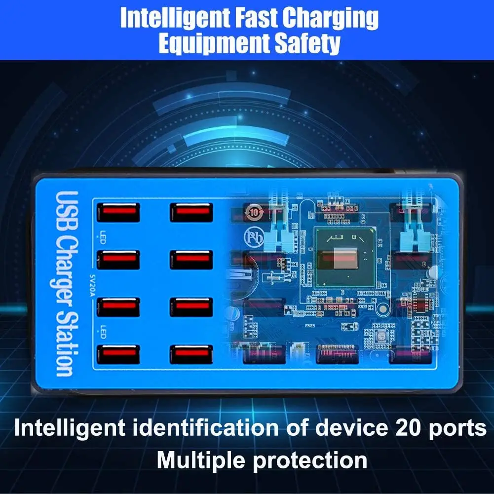 Station de Recharge 20 Ports USB 100W – Charge Rapide PD & QC2.0 pour Smartphones
