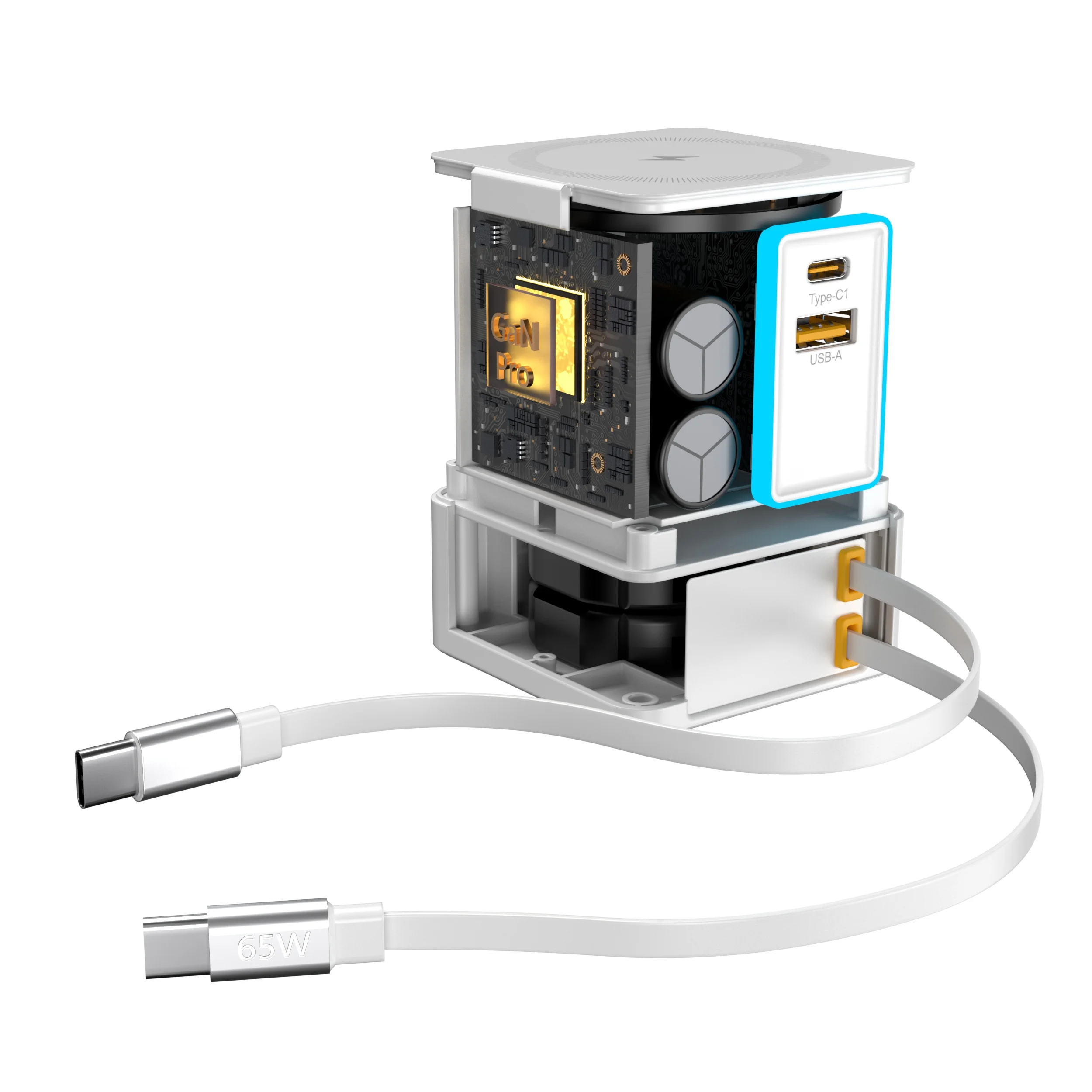 Station de Charge 7-en-1 PowerCombo 105W – Sans Fil + Câble USB-C Rétractable
