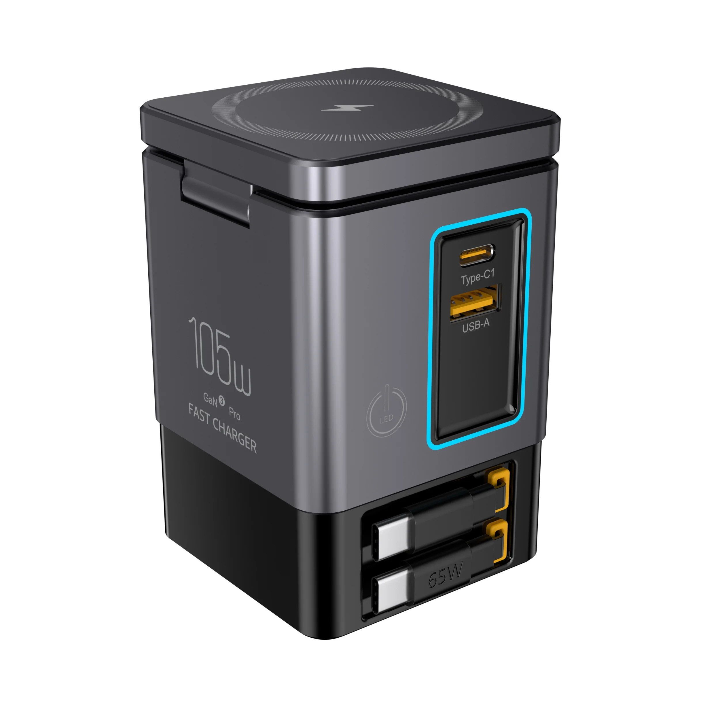 Station de Charge 7-en-1 PowerCombo 105W – Sans Fil + Câble USB-C Rétractable