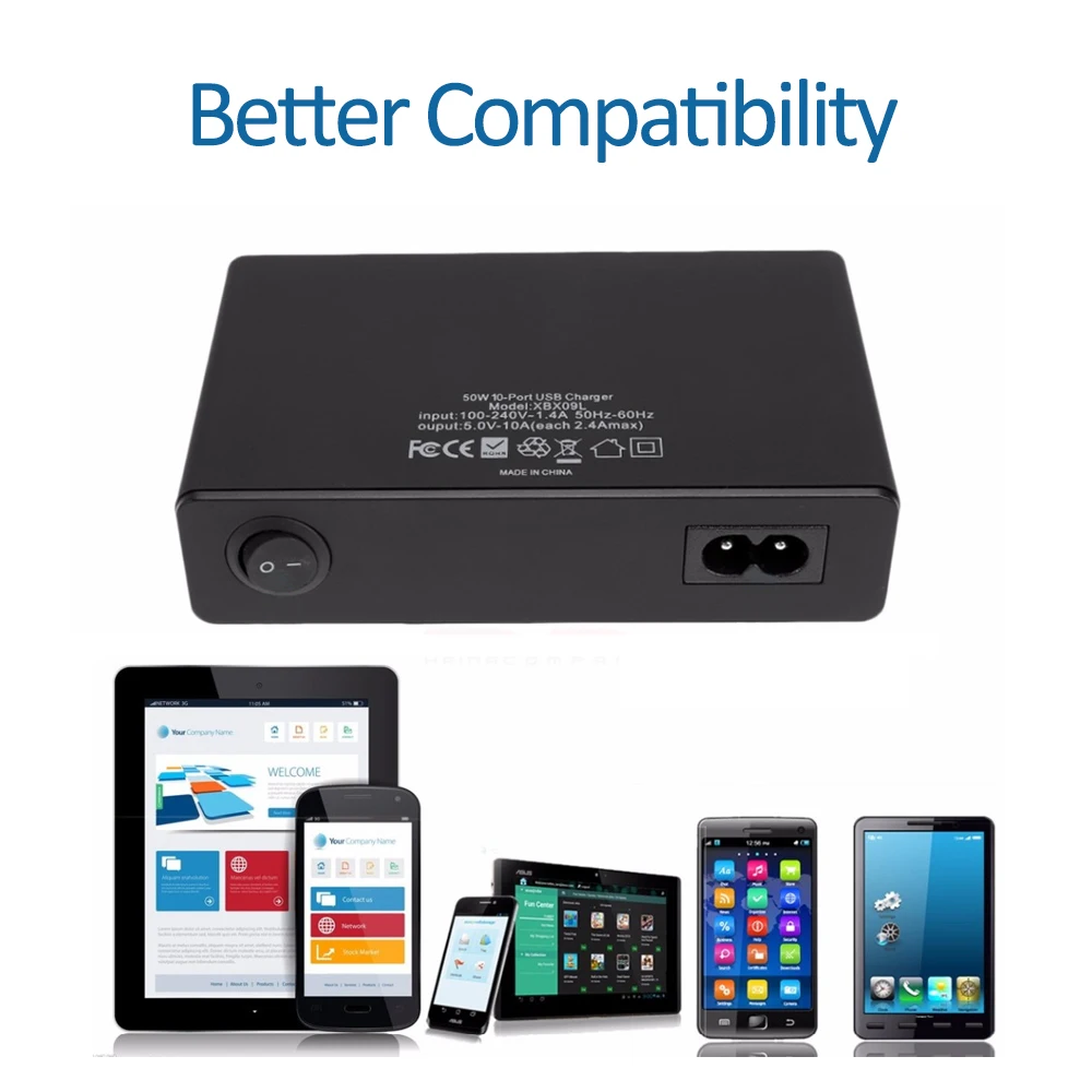 Station de Charge Bureau 10 Ports USB – Charge Rapide QC3.0 50W – Noir