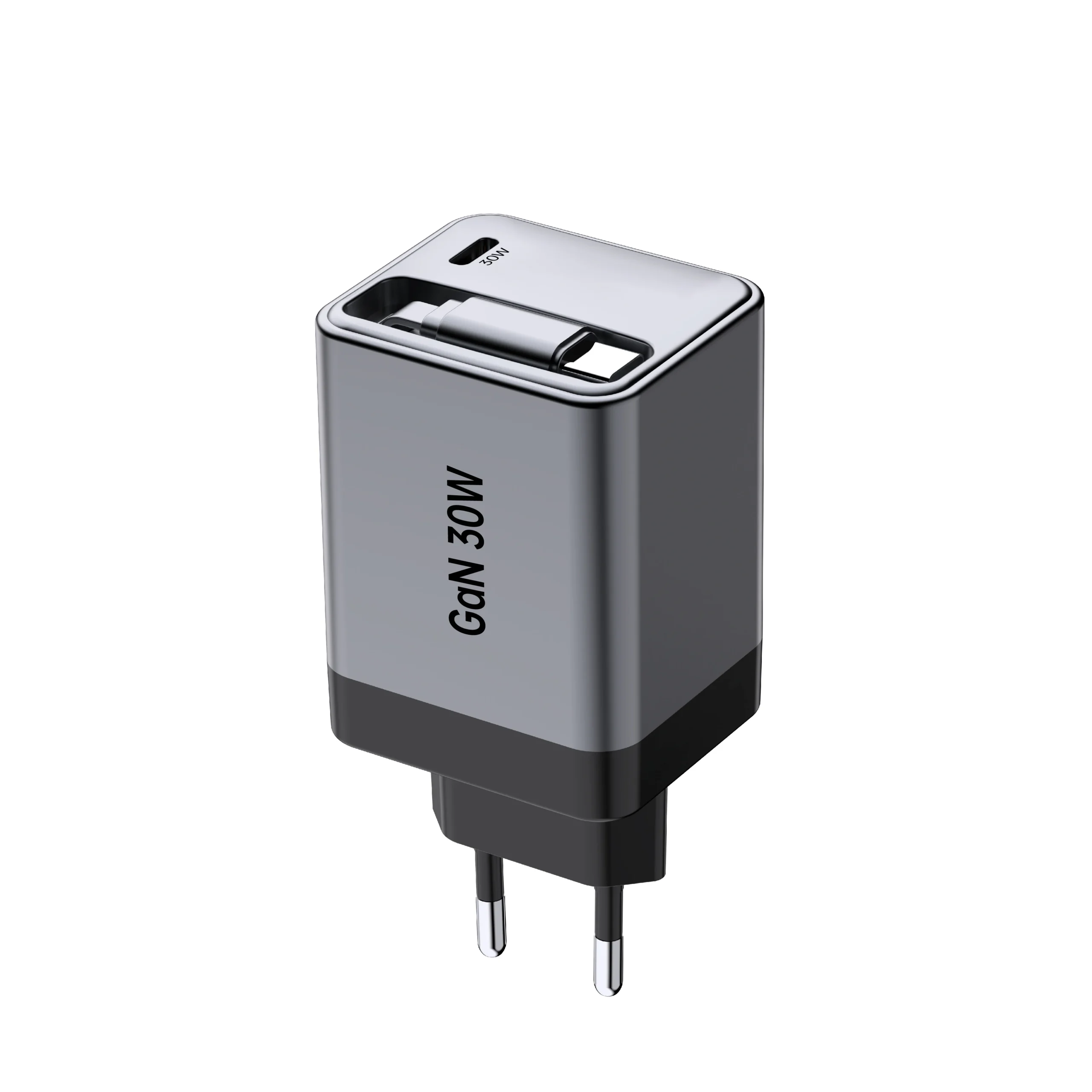 Chargeur Rapide GaN 30W Double USB-C avec Câble Rétractable – Compatible iPhone & Android