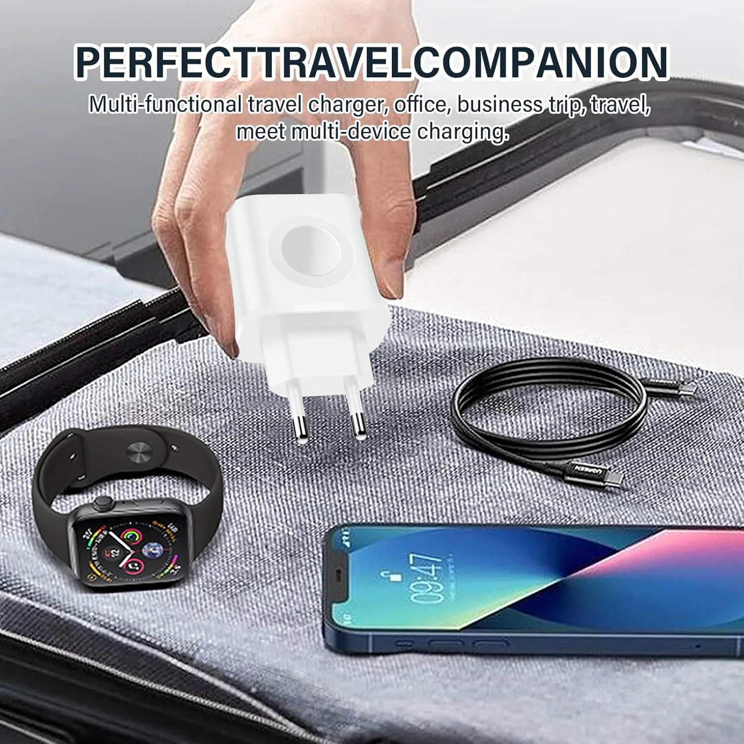 Chargeur Rapide 23W 3 en 1 USB-C + USB-A pour Apple Watch iPhone Samsung Android
