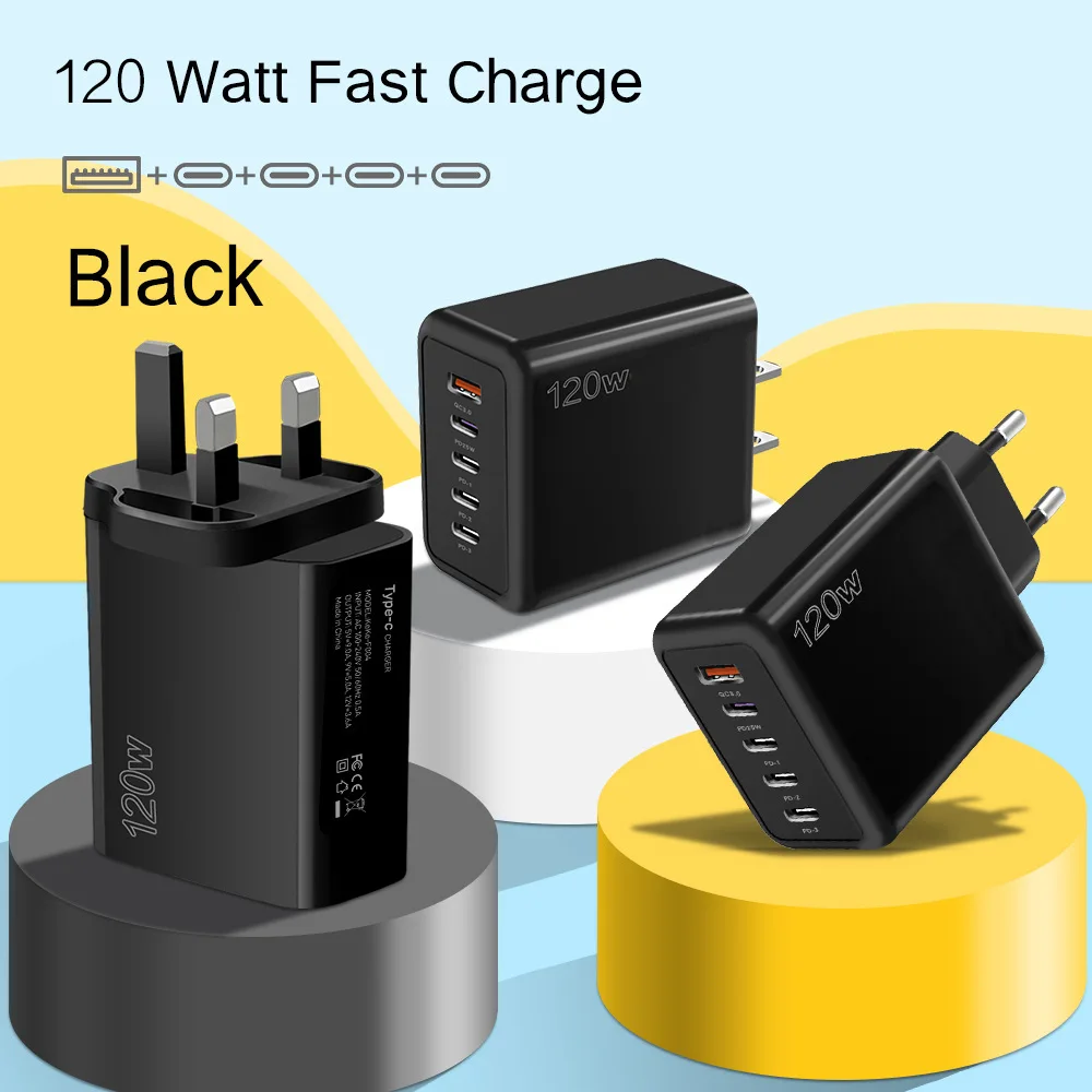 Chargeur Rapide 5 Ports USB 4C+1A PD 25W – Prises EU/US/UK – Compatible iPhone & Samsung