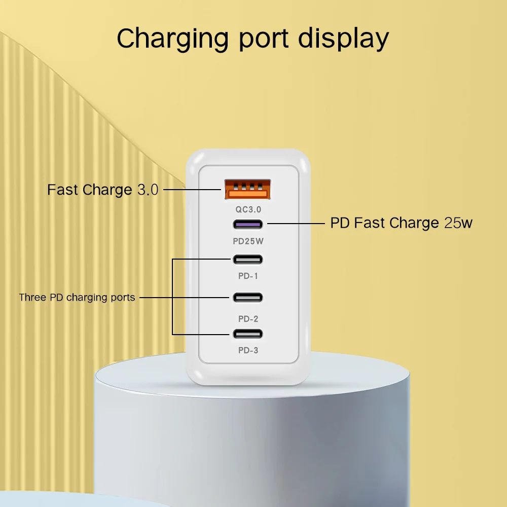 Chargeur Rapide 5 Ports USB 4C+1A PD 25W – Prises EU/US/UK – Compatible iPhone & Samsung