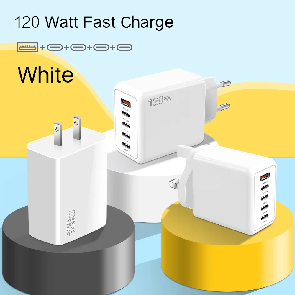 Chargeur Rapide 5 Ports USB 4C+1A PD 25W – Prises EU/US/UK – Compatible iPhone & Samsung