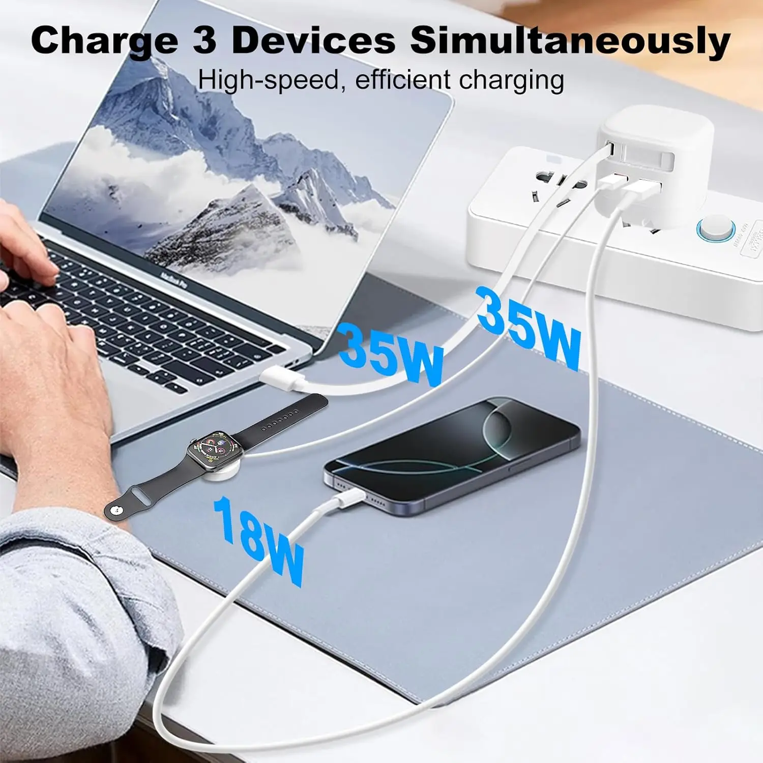 Chargeur GaN 30W Charge Rapide PD3.0 QC3.0 avec Câble Rétractable 80cm - Prise EU
