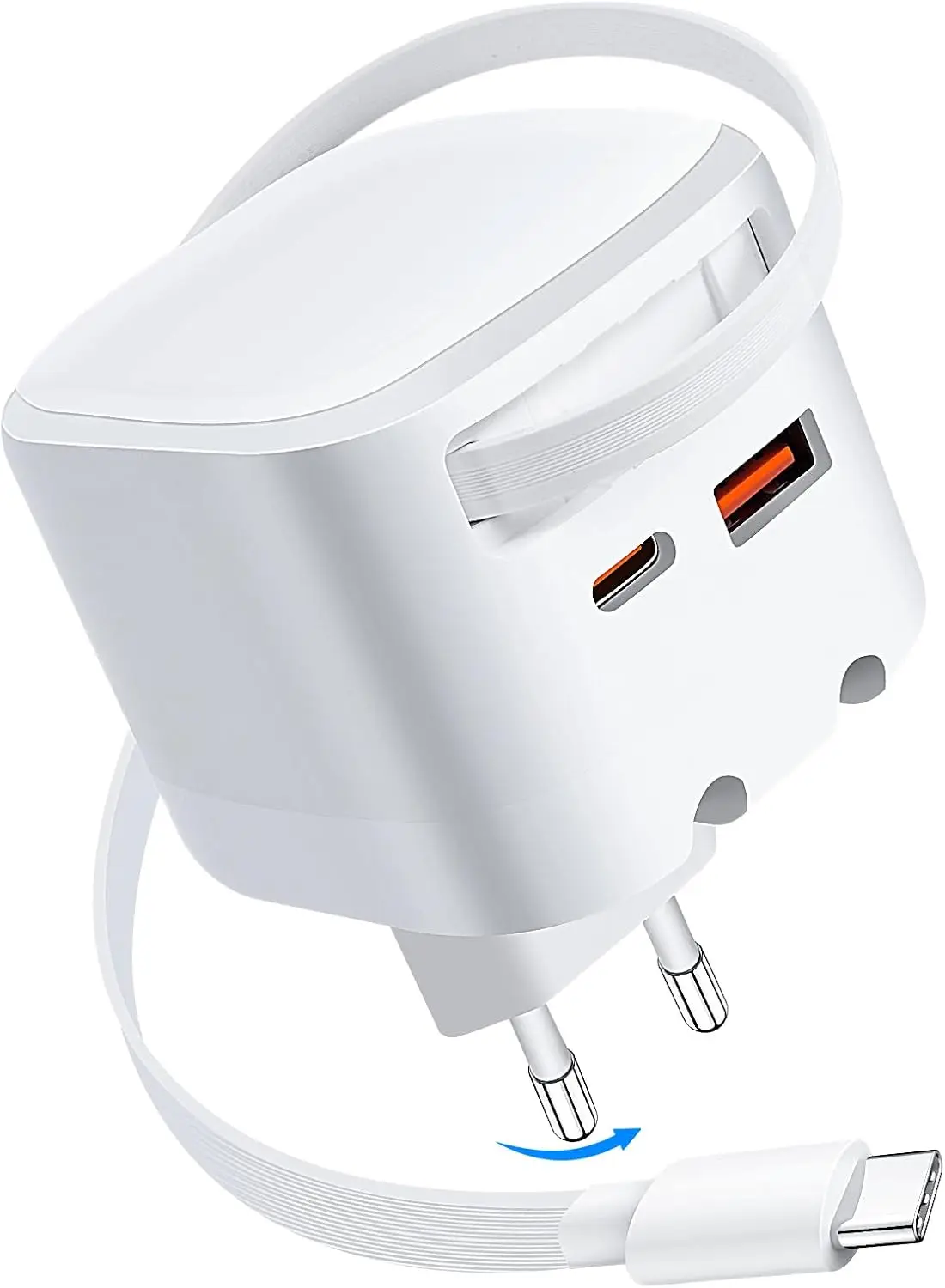 Chargeur GaN 30W Charge Rapide PD3.0 QC3.0 avec Câble Rétractable 80cm - Prise EU