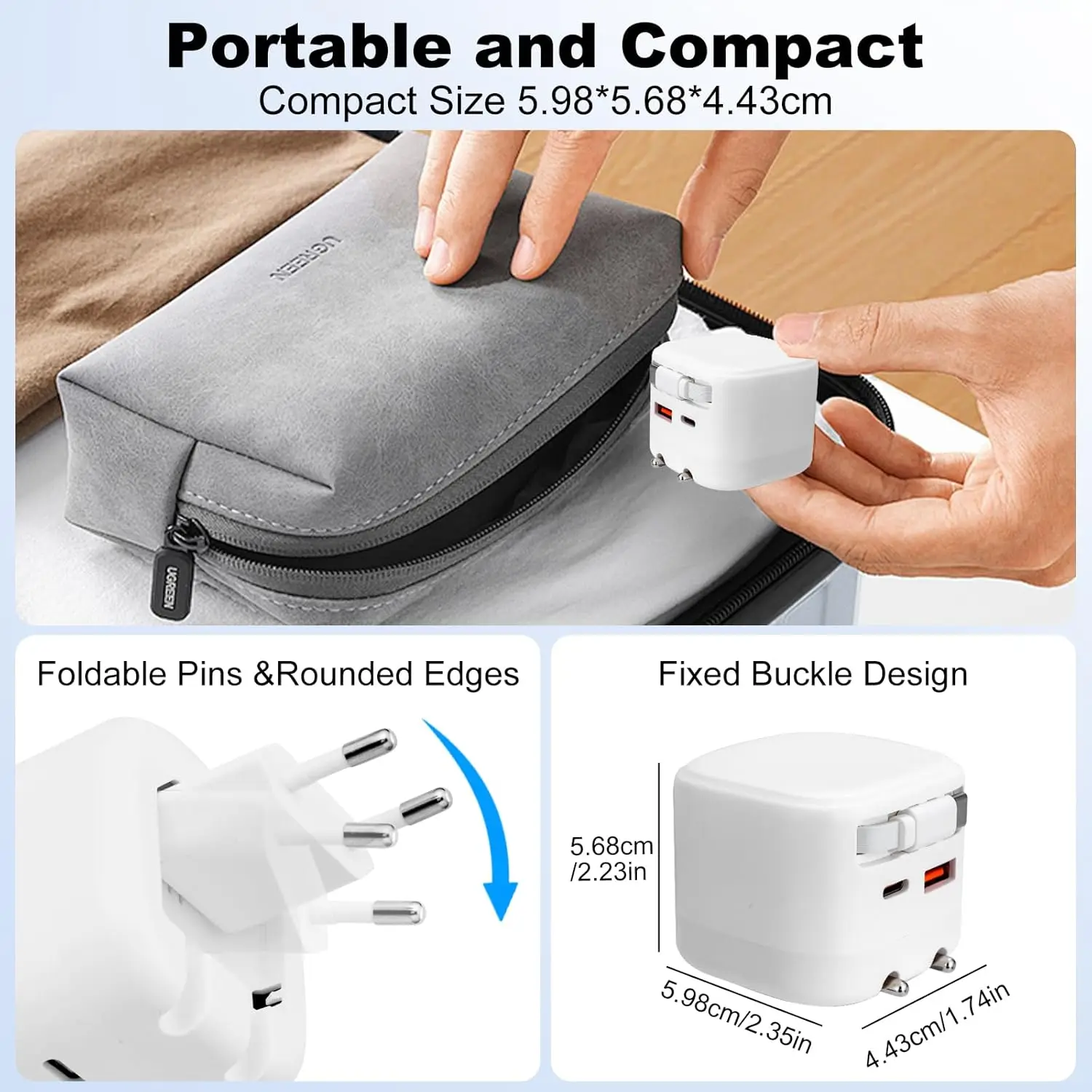Chargeur GaN 30W Charge Rapide PD3.0 QC3.0 avec Câble Rétractable 80cm - Prise EU