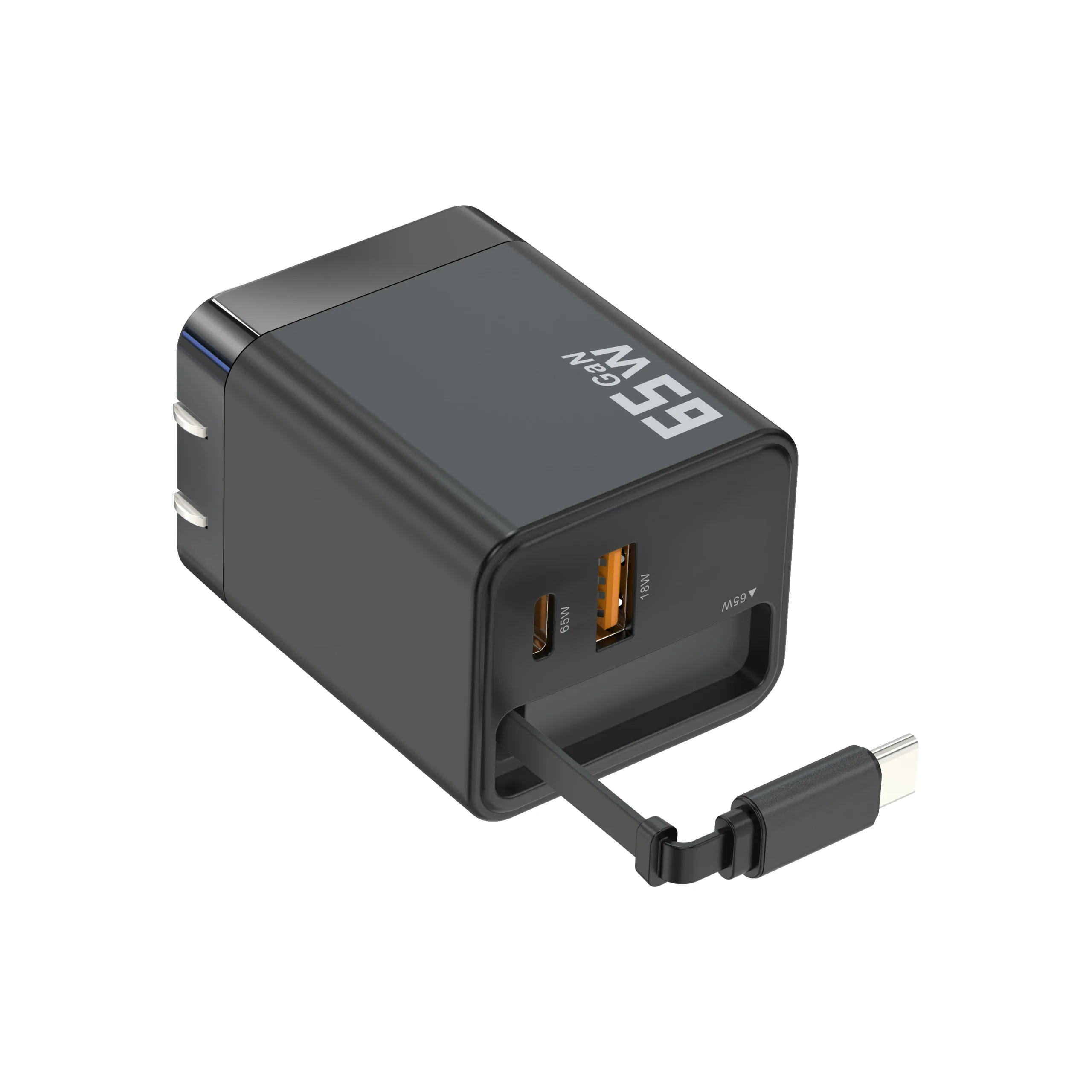 Chargeur GaN 65W PD avec câble extensible – Charge rapide universelle