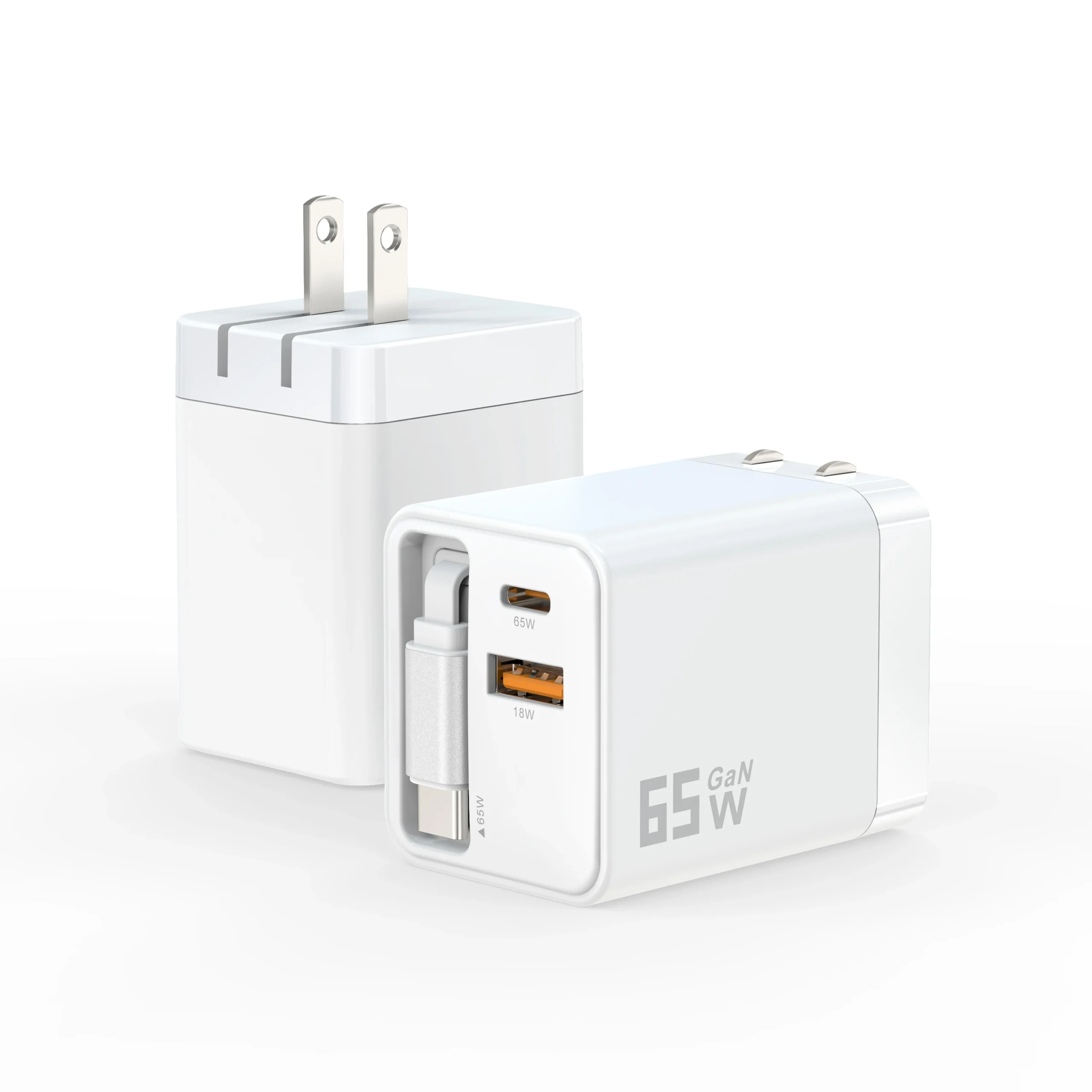 Chargeur GaN 65W PD avec câble extensible – Charge rapide universelle