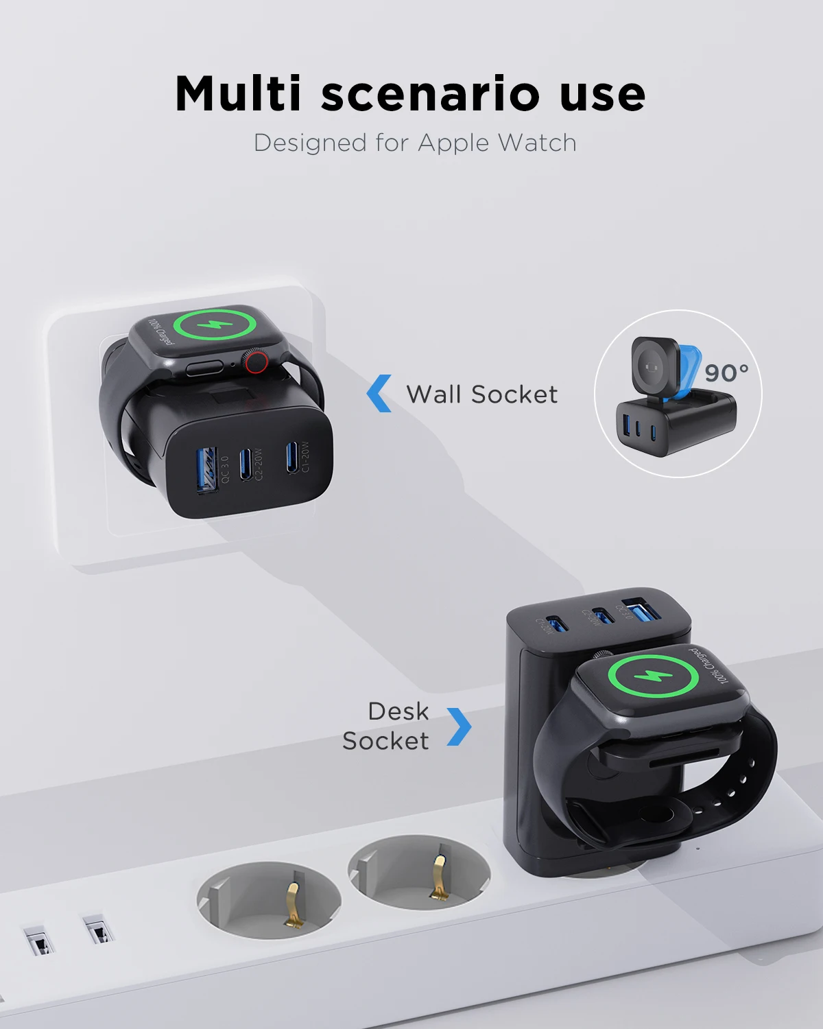 Station de Charge 4-en-1 43W pour Apple Watch & iPhone – USB-C PD + QC3.0