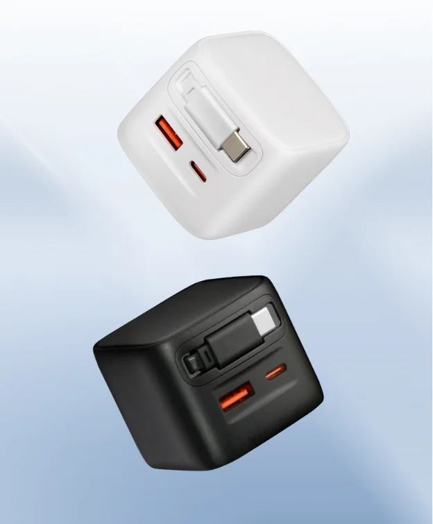 Chargeur Mural Rapide 30W USB-C avec Câble Rétractable – Compatible iPhone & Android