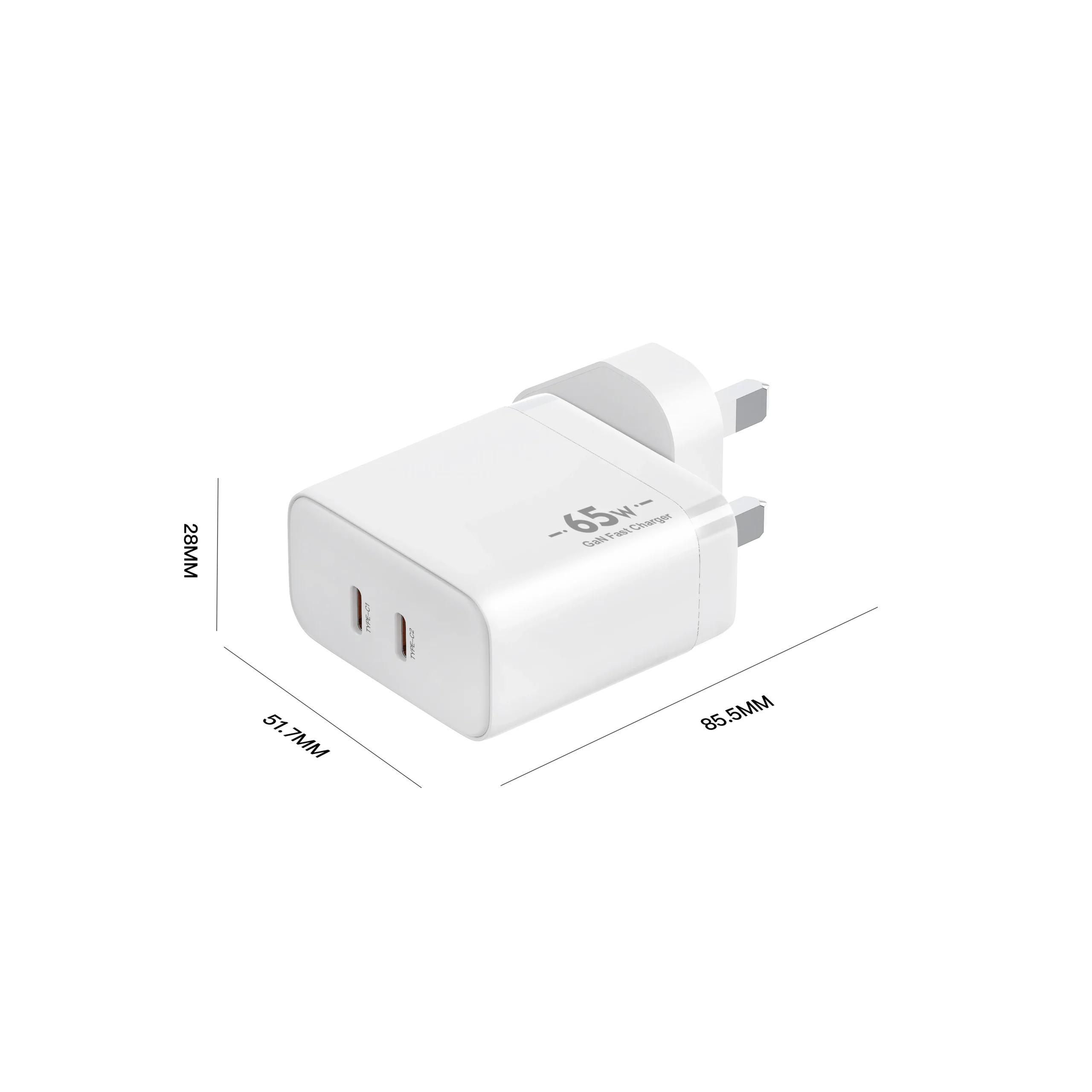 Chargeur Mural GaN 65W Double USB-C Charge Rapide PD 3.0 – Compatible iPhone, Android & PC