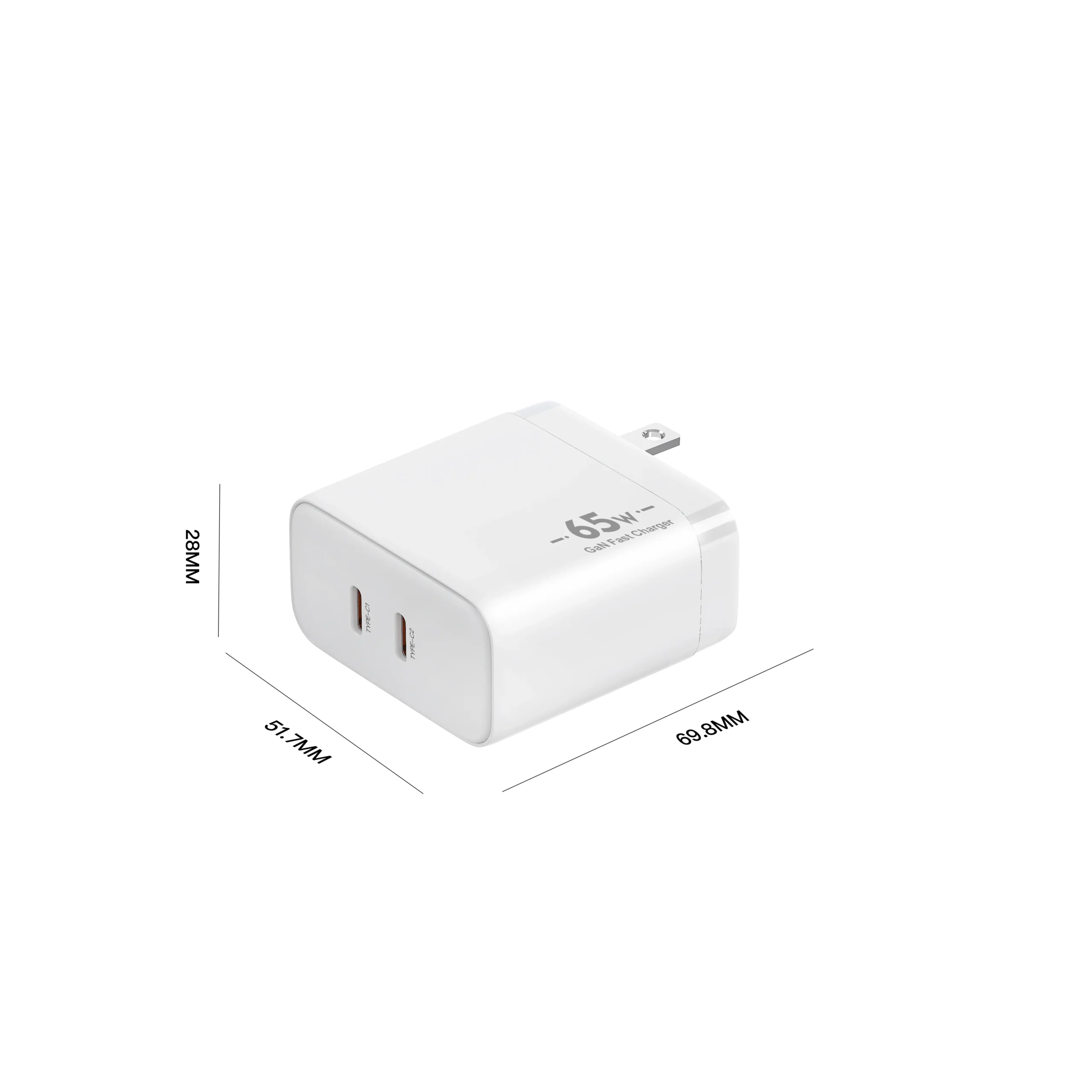 Chargeur Mural GaN 65W Double USB-C Charge Rapide PD 3.0 – Compatible iPhone, Android & PC