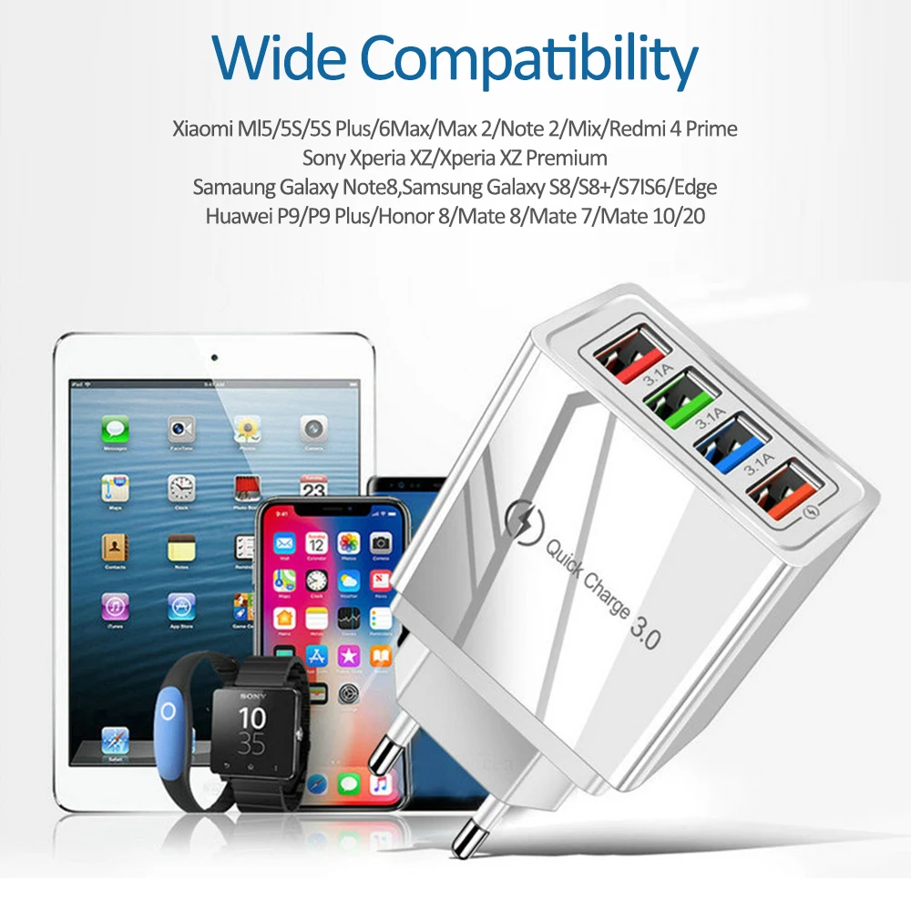 Chargeur Rapide Multi-Port USB Type-C QC3.0 PD 20W – 4 USB + 3 Type-C