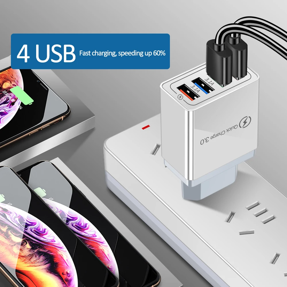 Chargeur Rapide Multi-Port USB Type-C QC3.0 PD 20W – 4 USB + 3 Type-C