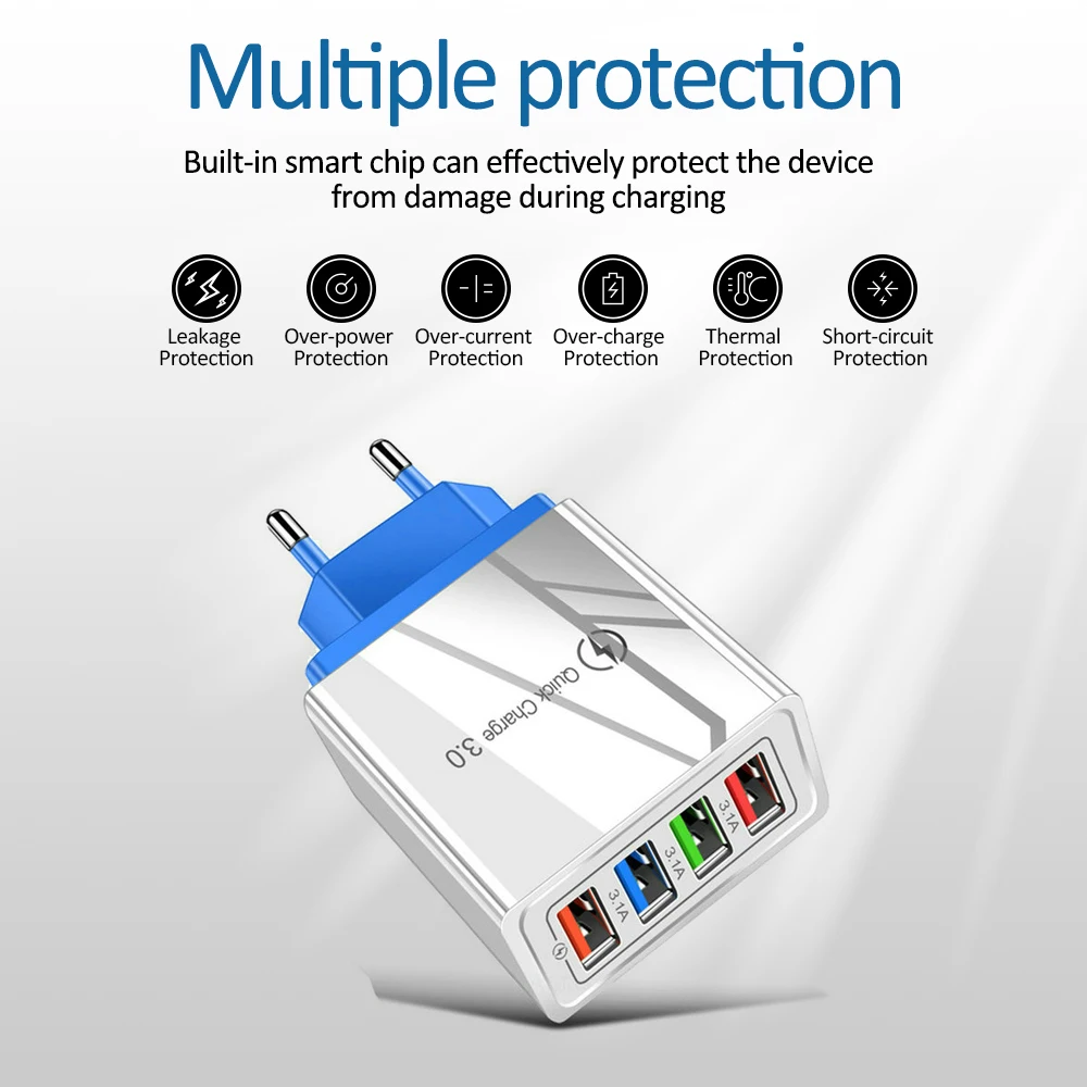 Chargeur Rapide Multi-Port USB Type-C QC3.0 PD 20W – 4 USB + 3 Type-C