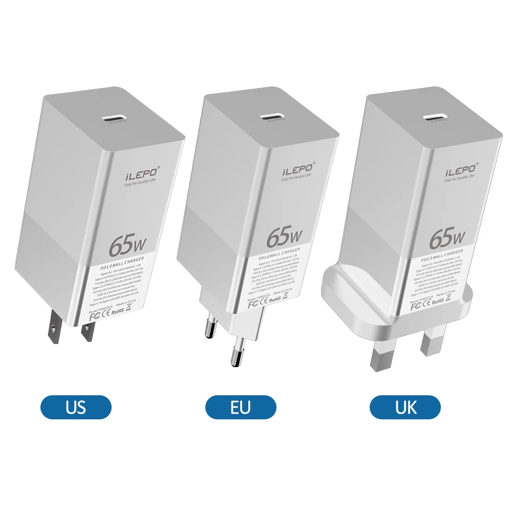Chargeur GaN 65W USB-C Charge Rapide PD QC4.0 – Compatible Laptop & Mobile