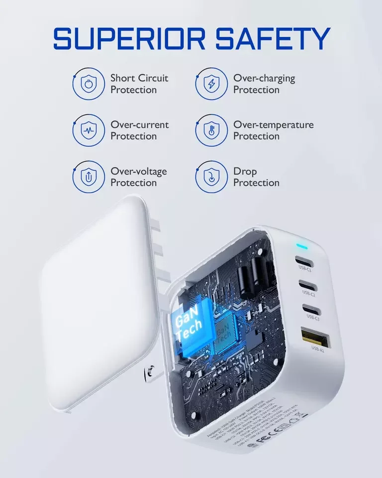 Chargeur GaN 100W Pliable 4 Ports USB-C Charge Rapide PD 3.0 QC 4.0 Universel