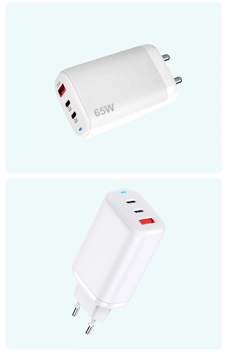 Chargeur GaN 65W Rapide 3 Ports (2 USB-C + USB-A) PD3.0 QC4.0 – MacBook iPhone