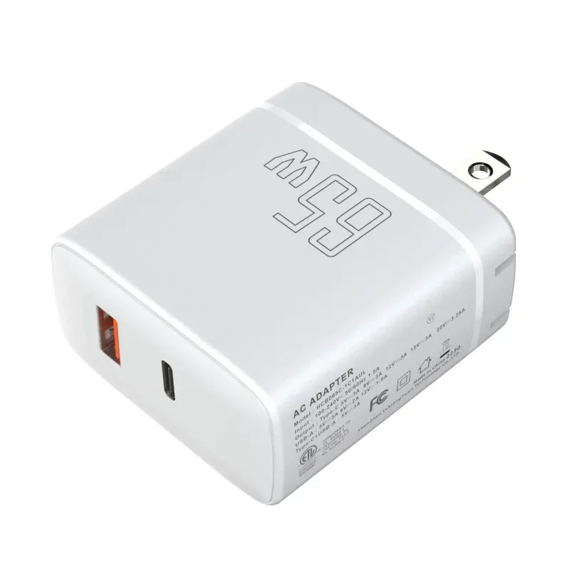 Chargeur GaN 65W Double Port USB + Type-C Charge Rapide QC4.0 PD3.0 Certifié