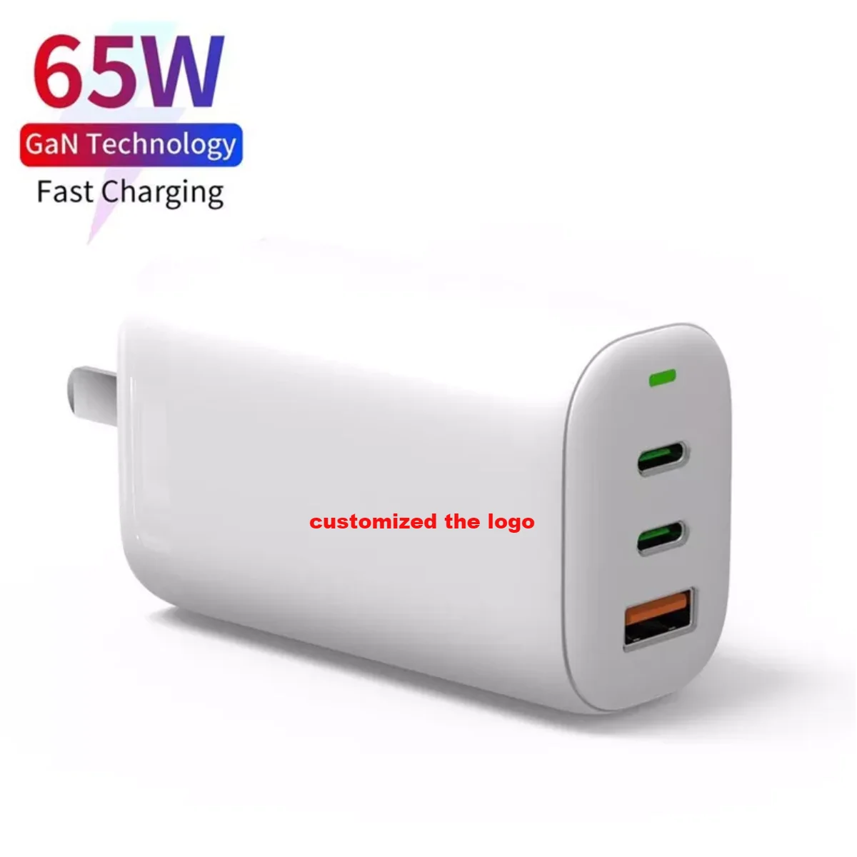 Chargeur GaN 65W ILEPO I40 – 3 Ports (USB + 2 USB-C) Charge Rapide PD QC3.0