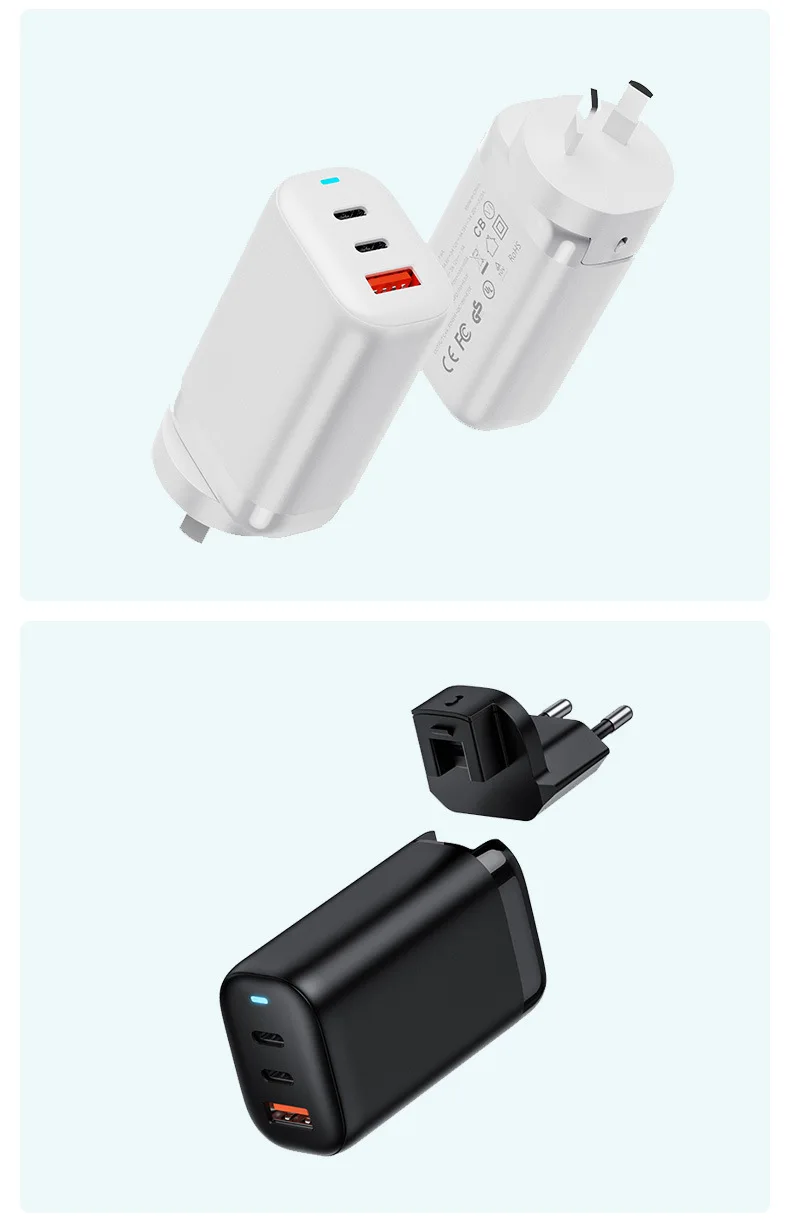 Chargeur GaN 65W ILEPO I40 – 3 Ports (USB + 2 USB-C) Charge Rapide PD QC3.0