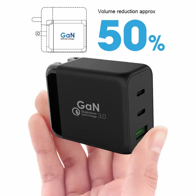 Chargeur GaN 65W 3 Ports USB-C PD + QC3.0 – Charge Rapide EU/US | IlEPO