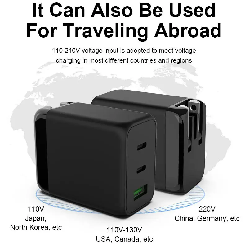 Chargeur GaN 65W 3 Ports USB-C PD + QC3.0 – Charge Rapide EU/US | IlEPO