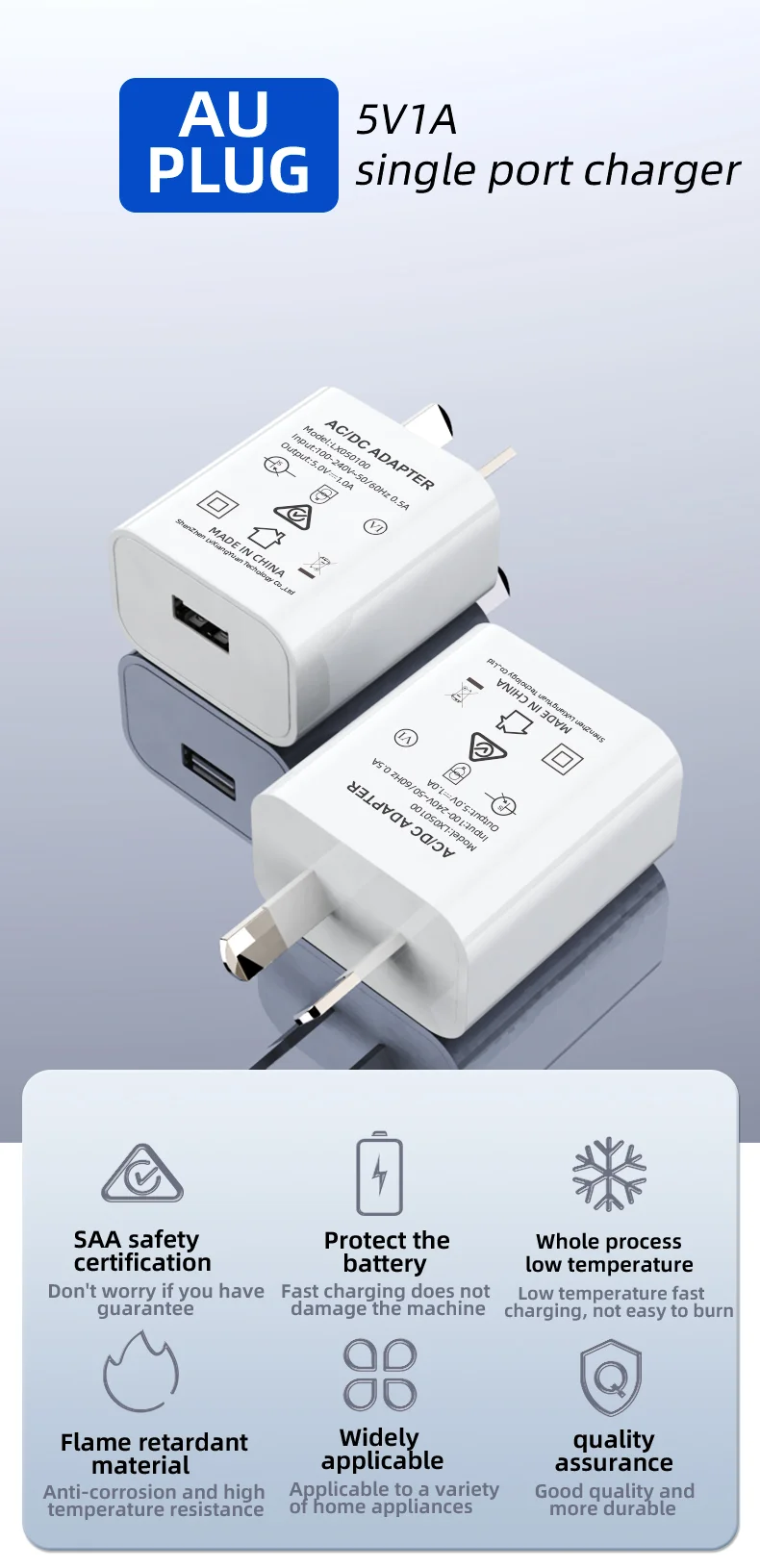 ILEPO Chargeur Mural USB 5V 2.1A – Prise AU Certifié SAA, Protection Totale