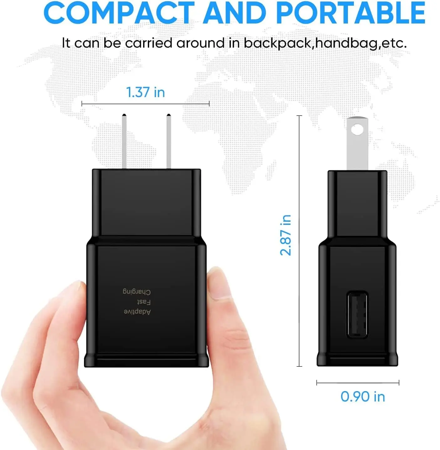 ILEPO Chargeur Mural USB Rapide 15W – Prises US/EU/UK – Universel Téléphone & Montre
