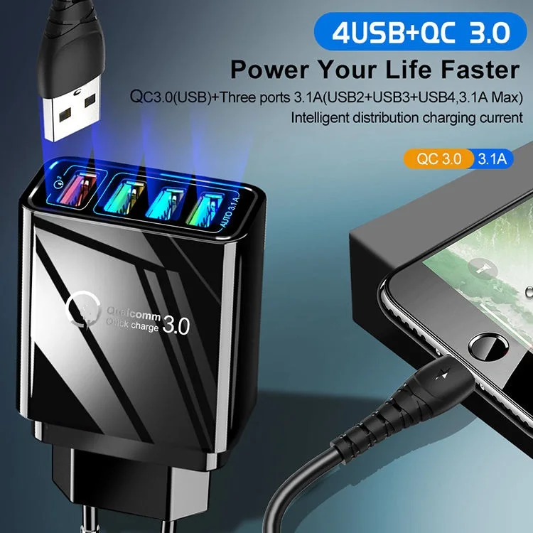 ILEPO Chargeur Rapide 4 Ports USB 36W QC3.0 – Universel iPhone & Android
