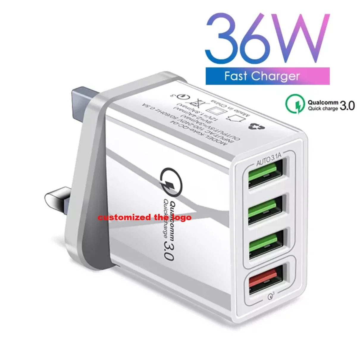 ILEPO Chargeur Rapide 4 Ports USB 36W QC3.0 – Universel iPhone & Android