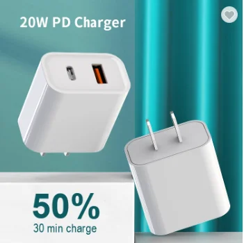 Chargeur Rapide USB-C 20W QC3.0 PD Compatible iPhone Android Prises AU/EU/US/UK