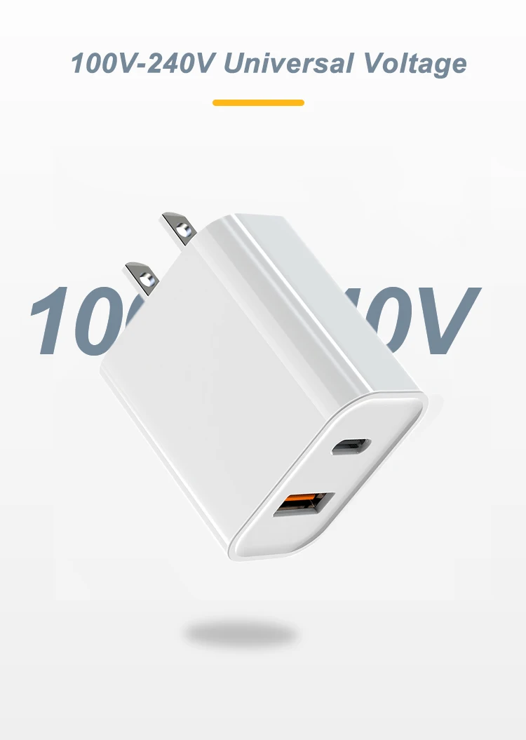 Chargeur Rapide USB-C 20W QC3.0 PD Compatible iPhone Android Prises AU/EU/US/UK