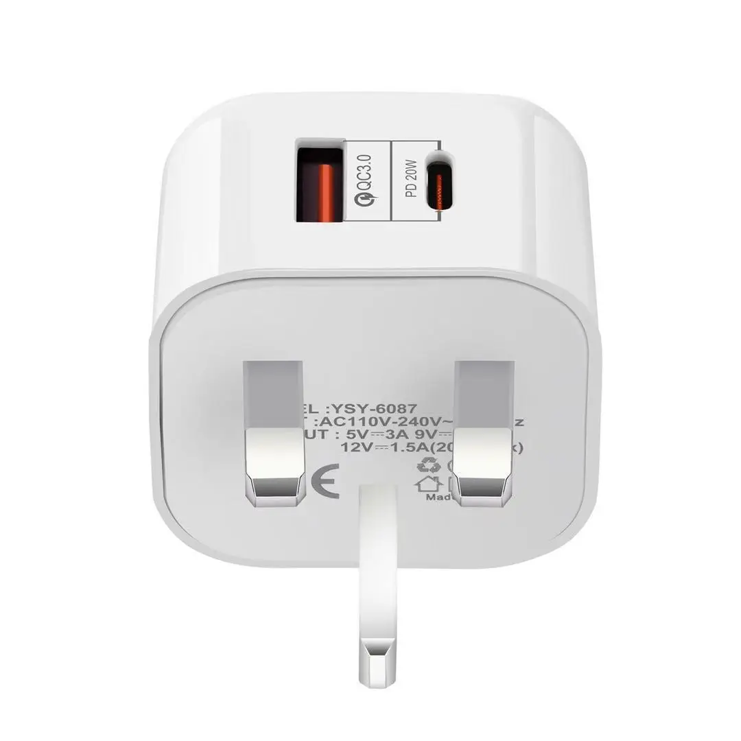 Chargeur Rapide ILEPO 20W PD QC3.0 USB + Type-C Universel iPhone Android EU/US/UK