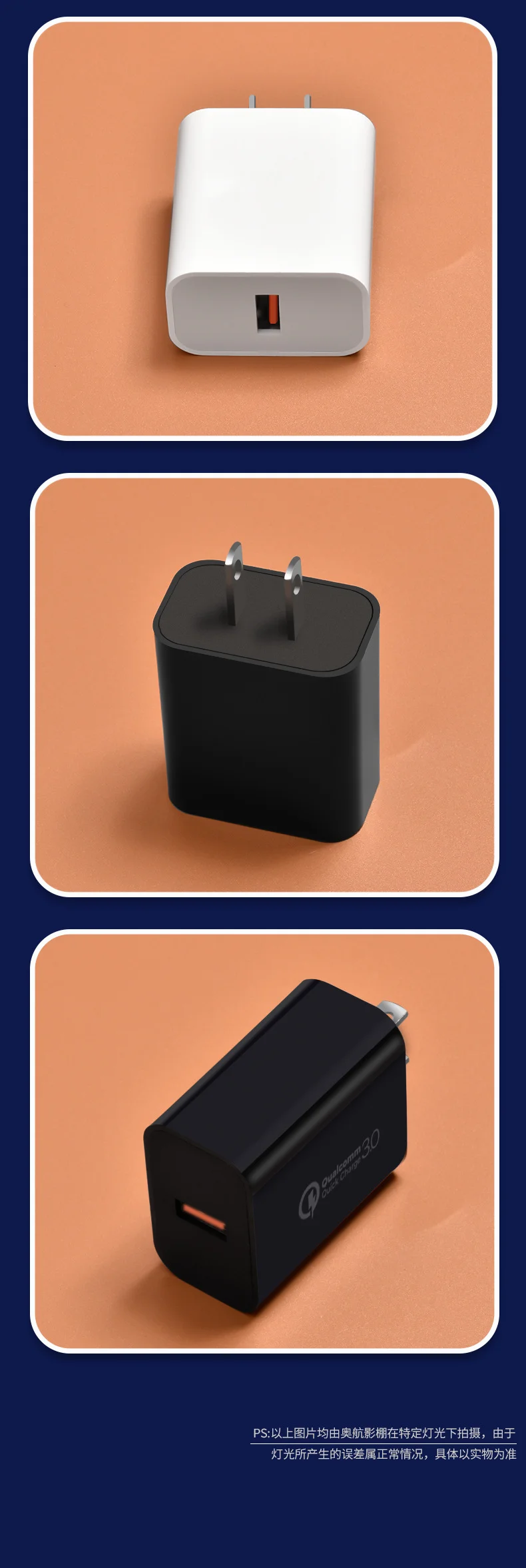 Chargeur Rapide 18W USB QC3.0 Adaptateur Secteur Multi-Prises US/EU/UK