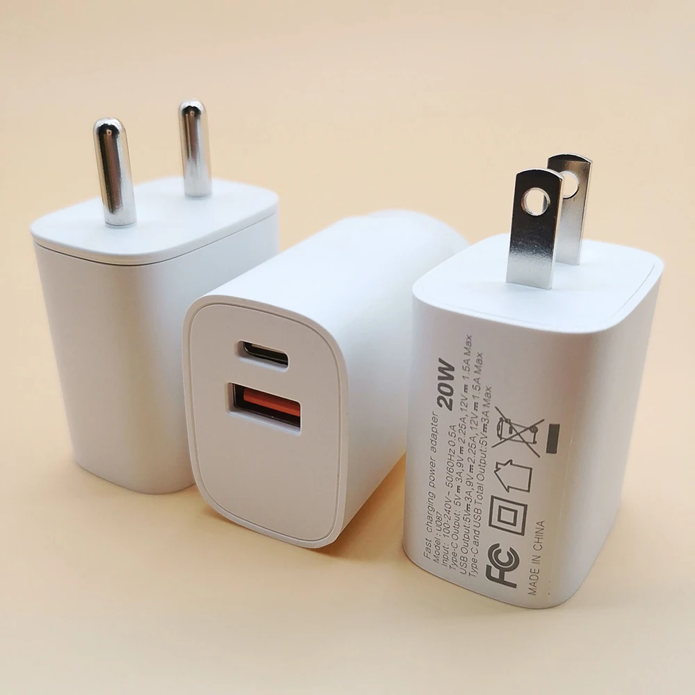 Chargeur Rapide USB + Type-C 20W Quick Charge 3.0 & PD 3.0 – Compatible iPhone & Android
