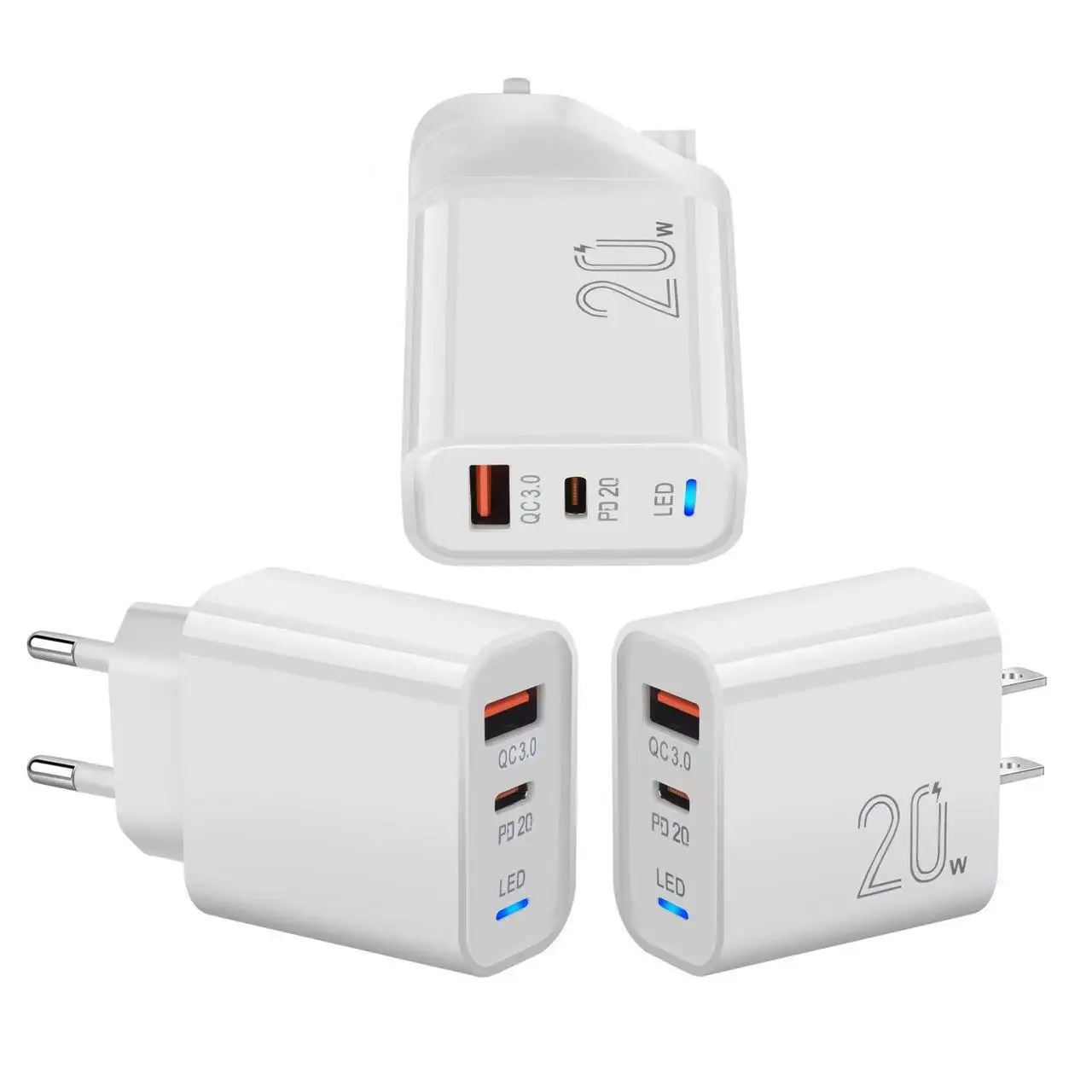 Chargeur Rapide Double Port USB-C PD 20W – Compatible iPhone & Android (Prise EU/US/UK)