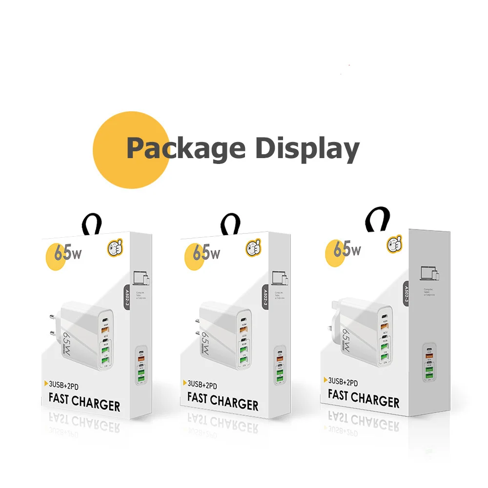 Chargeur Rapide 65W USB-C PD QC3.0 – 5 Ports | Compatible iPhone, Android, iPad, Tablette