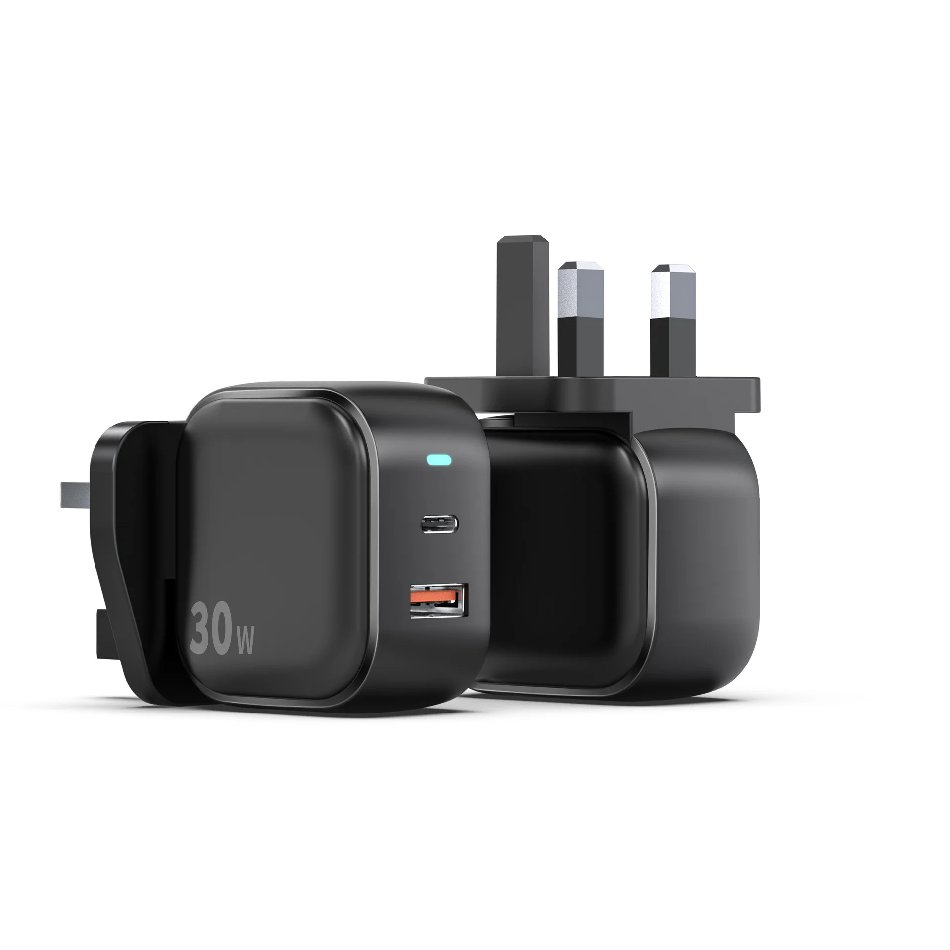 Chargeur Rapide 30W GaN USB-C PD3.0 & QC3.0 Double Port – Compatible iPhone & Android