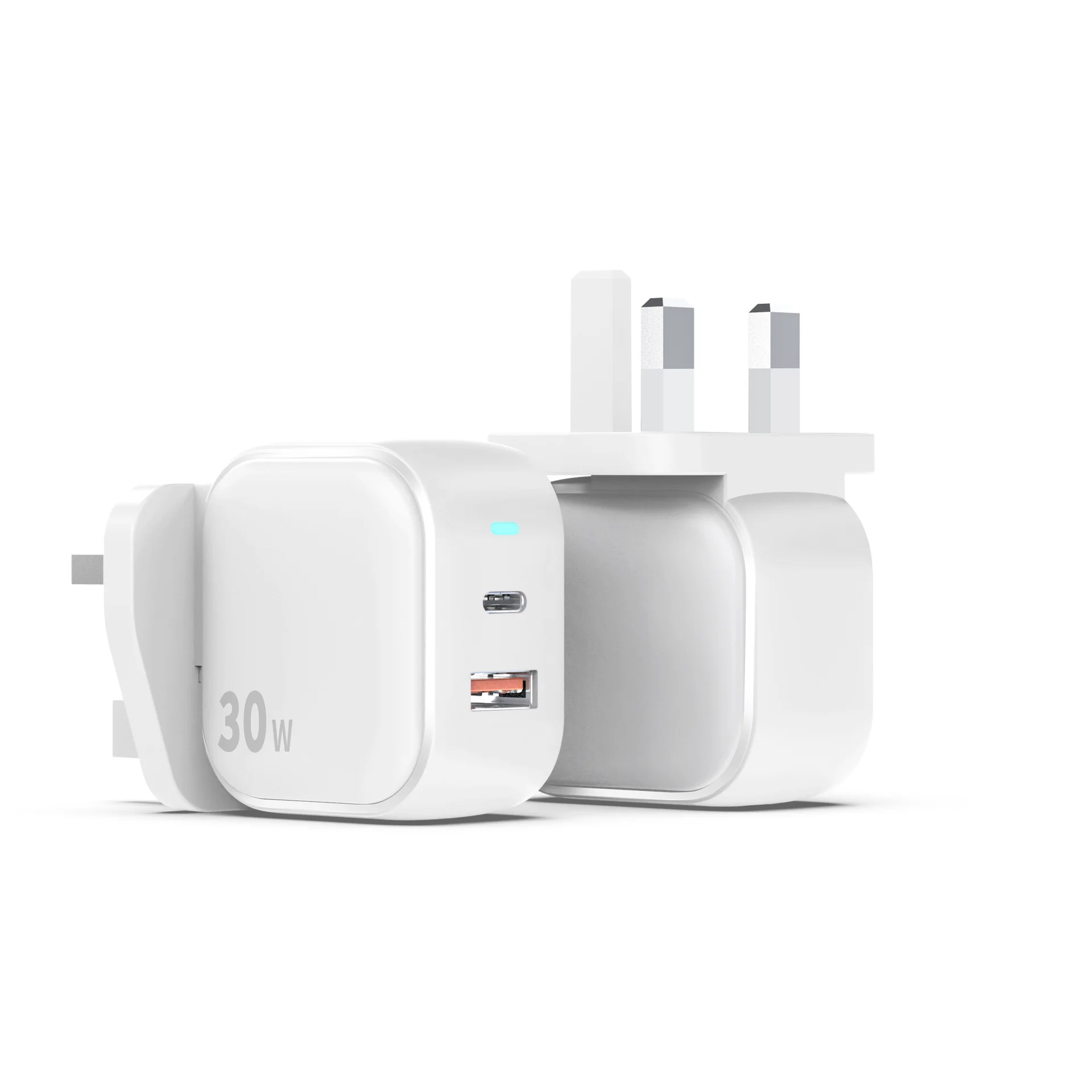 Chargeur Rapide 30W GaN USB-C PD3.0 & QC3.0 Double Port – Compatible iPhone & Android