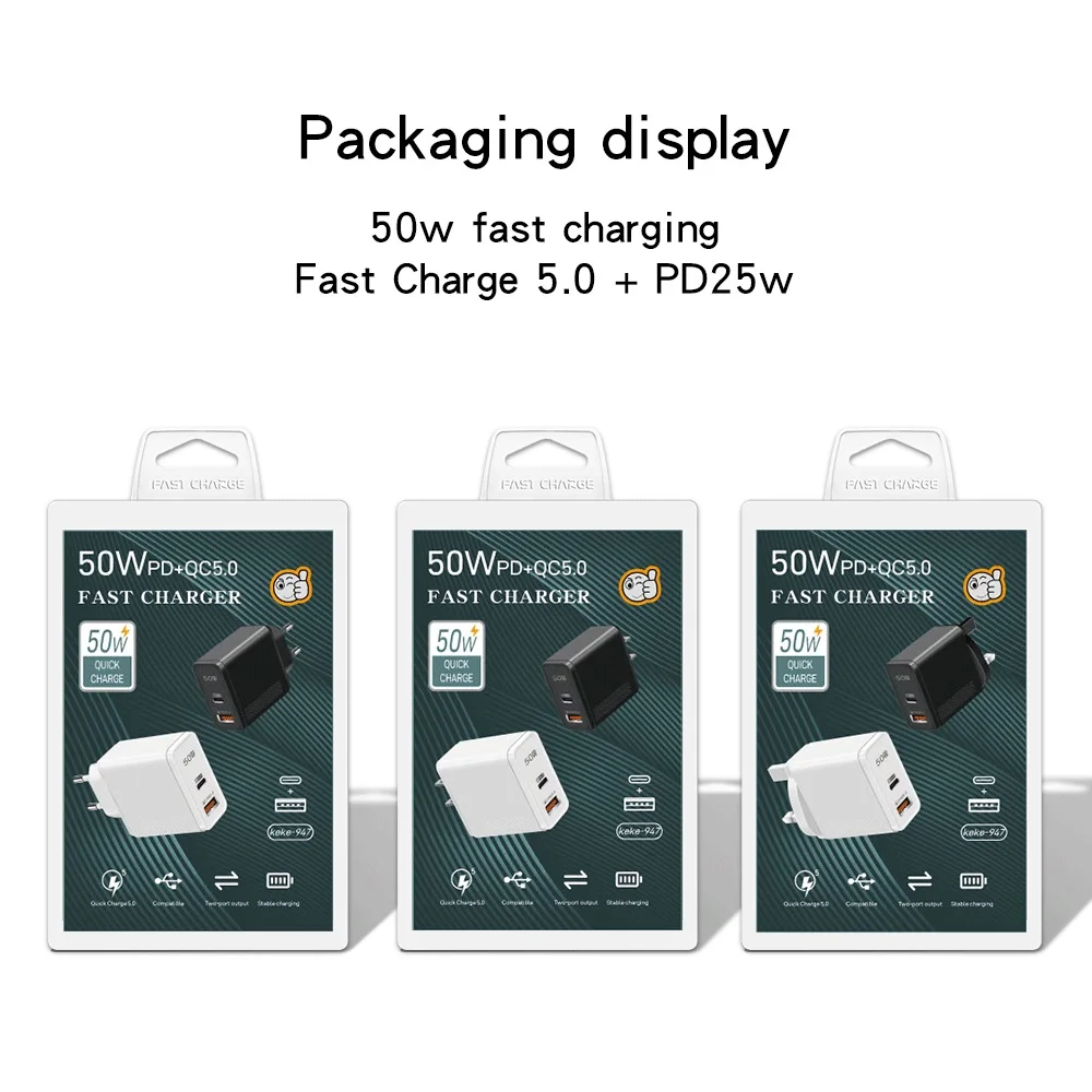 Chargeur Rapide 50W Double Port USB-C PD 3.0 | Compatible iPhone Samsung Xiaomi Huawei
