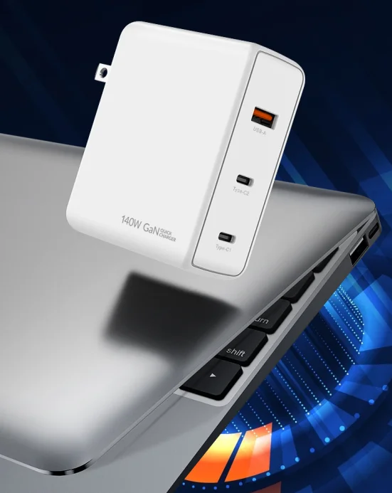 Chargeur GaN 140W Charge Rapide 3 Ports USB-C + USB-A PD QC3.0 - ILEPO W-255