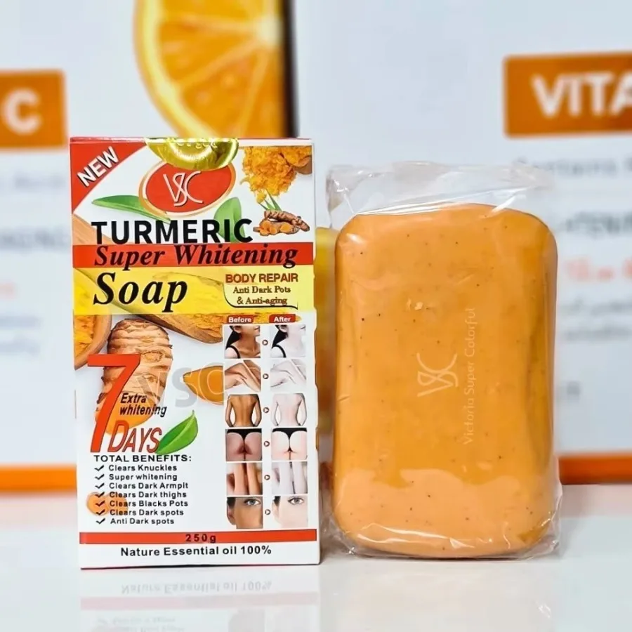 Savon Éclaircissant 250g – Vitamine C, Carotte, Curcuma & Papaye – Anti-Taches & Teint Unifié