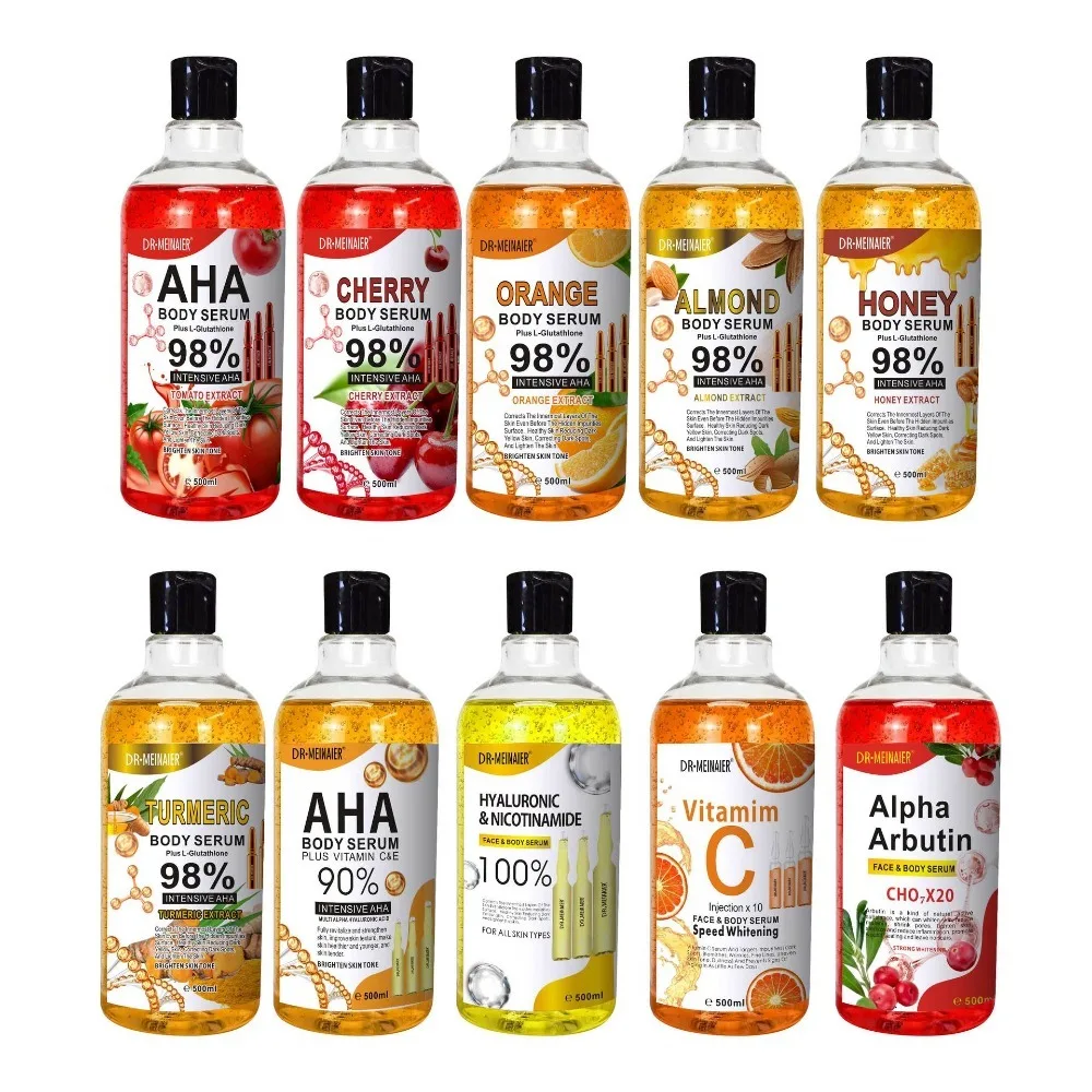 Sérum Éclaircissant Visage & Corps 500ml – Vitamine C, AHA, Niacinamide & Acide Hyaluronique