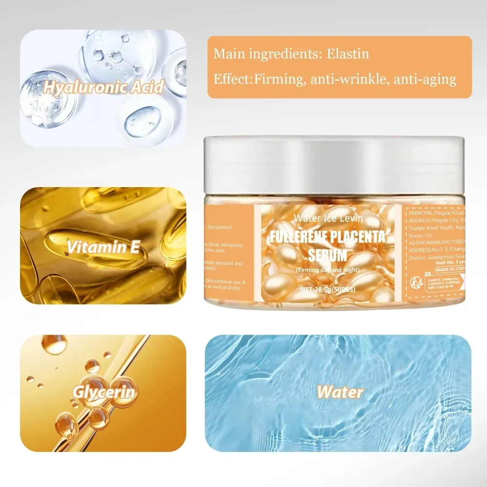 50 Capsules Sérum Visage Collagène & Acide Hyaluronique – Anti-Rides, Raffermissant, Éclaircissant