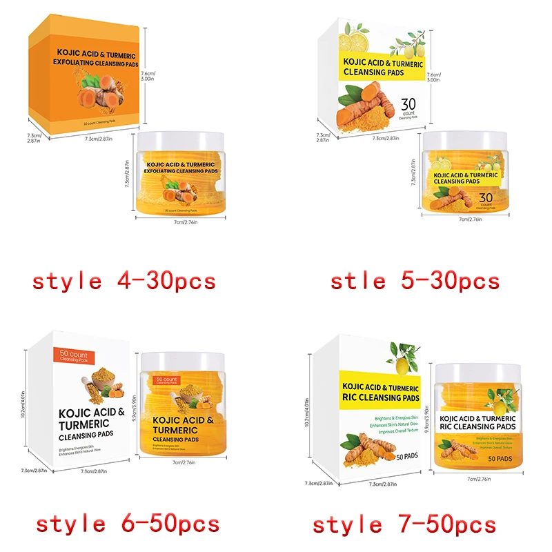Tampons Exfoliants Curcuma & Acide Kojique – Éclat & Anti-Taches (20/30/40/50 pcs)
